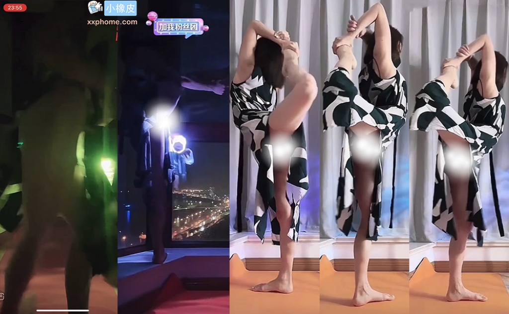 【抖音 青****】 直播大尺真空整活热舞 无内一字马 反差满满！(4V/3分46)
